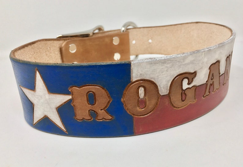 Texas Flag Dog Collar Patriotic Dog Collar Leather Dog Collar Personalized with Dogs Name image 9