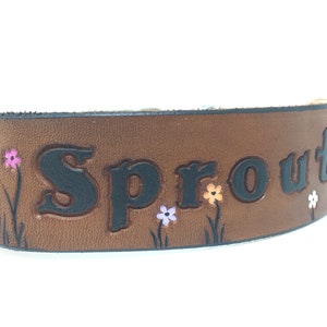Colorful Flower Leather Dog Collar - Personalized Girl Puppy Collar