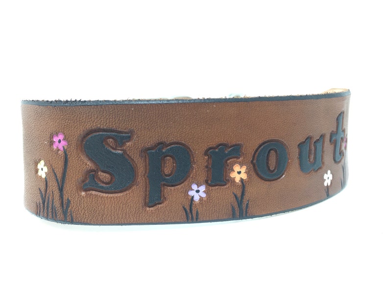 Leather Dog Collar Tiny Bright Flowers Personalized image 3