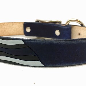 Thin blue line dog collar, Blue Jean colored leather personalized collar image 2