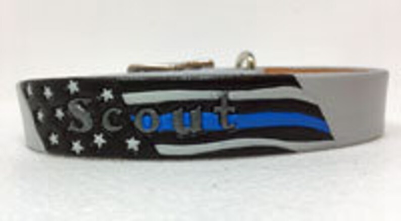 Thin blue line dog collar, leather personalized collar image 7