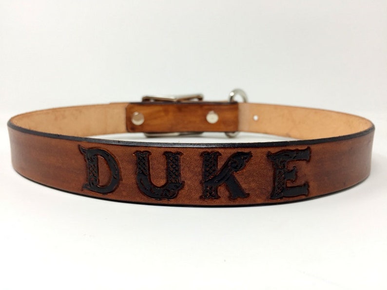 Dog Collar Leather Personalized with Name and/or Phone Number Celtic Font image 1