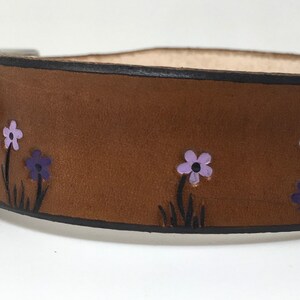 Leather Dog Collar Personalized with Purple, White, and Lilac Flowers image 4