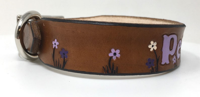 Leather Dog Collar Personalized with Purple, White, and Lilac Flowers image 4