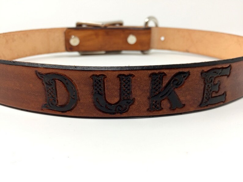 Dog Collar Leather Personalized with Name and/or Phone Number Celtic Font image 5