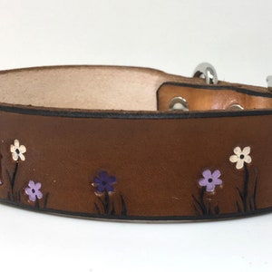 Leather Dog Collar Personalized with Purple, White, and Lilac Flowers image 2