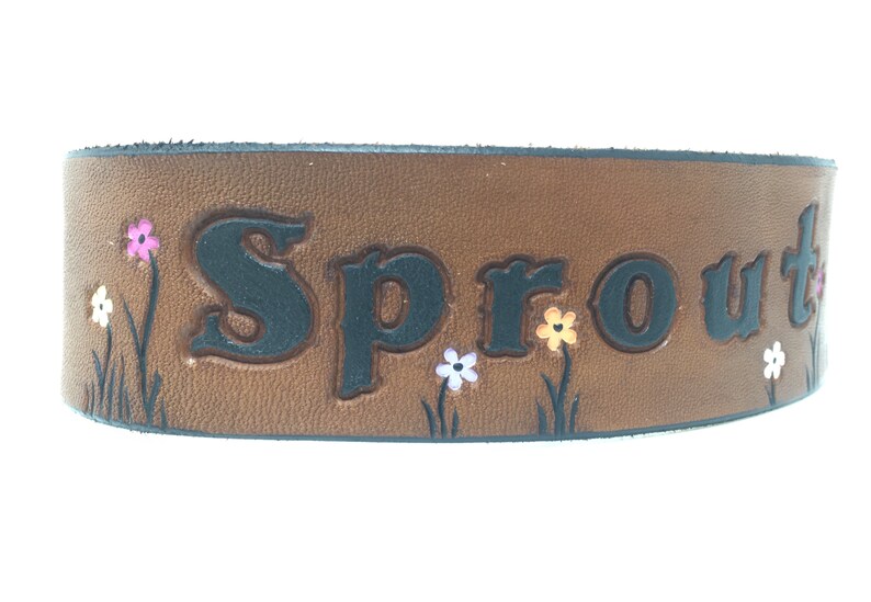 Leather Dog Collar Tiny Bright Flowers Personalized image 4