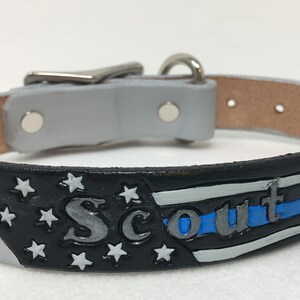 Thin blue line dog collar, leather personalized collar image 6