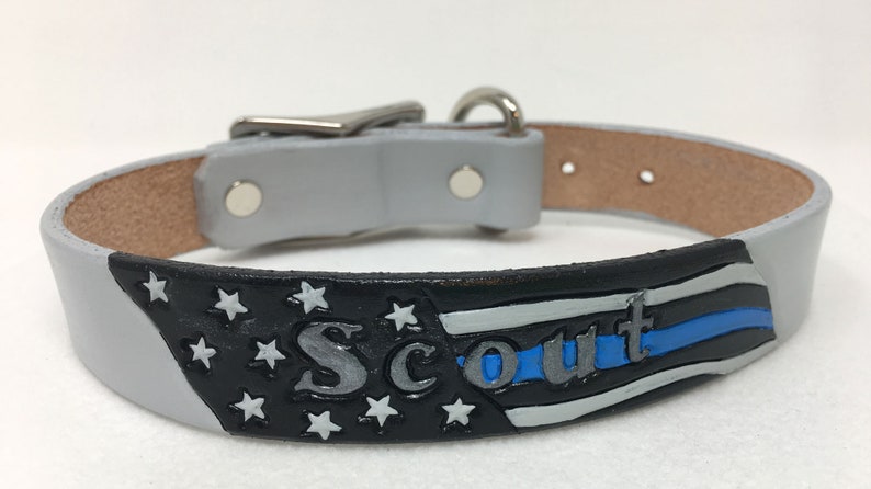 Thin blue line dog collar, leather personalized collar image 6