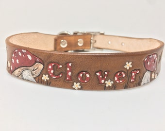 Mushroom Custom Leather Collar - Girl Dog Collars - Flower Collars