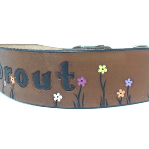 Leather Dog Collar Tiny Bright Flowers Personalized image 2