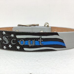 Thin blue line dog collar, leather personalized collar image 2