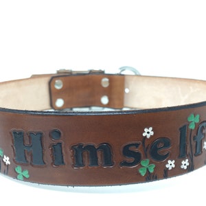 Leather dog collar with Shamrocks and Tiny Flowers Perfect for your Irish dog or cat image 8