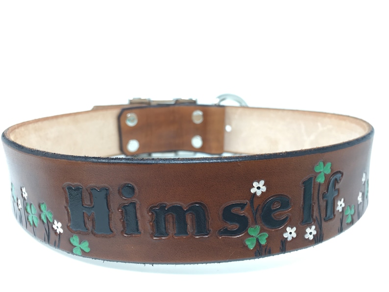 Leather dog collar with Shamrocks and Tiny Flowers Perfect for your Irish dog or cat image 8