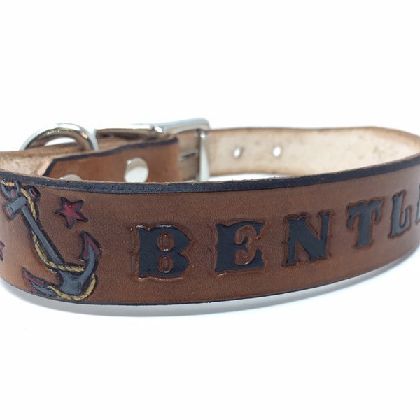 Custom Leather Dog Collars - Boy - Male collar with achor