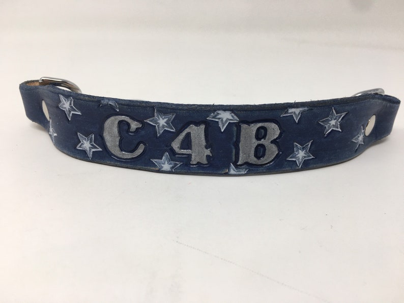 Goat Collar Custom Made to Order, Blue Jean color with white stars. image 4
