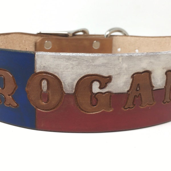 Texas Flag Dog Collar - Patriotic Dog Collar - Leather Dog Collar - Personalized with Dogs Name