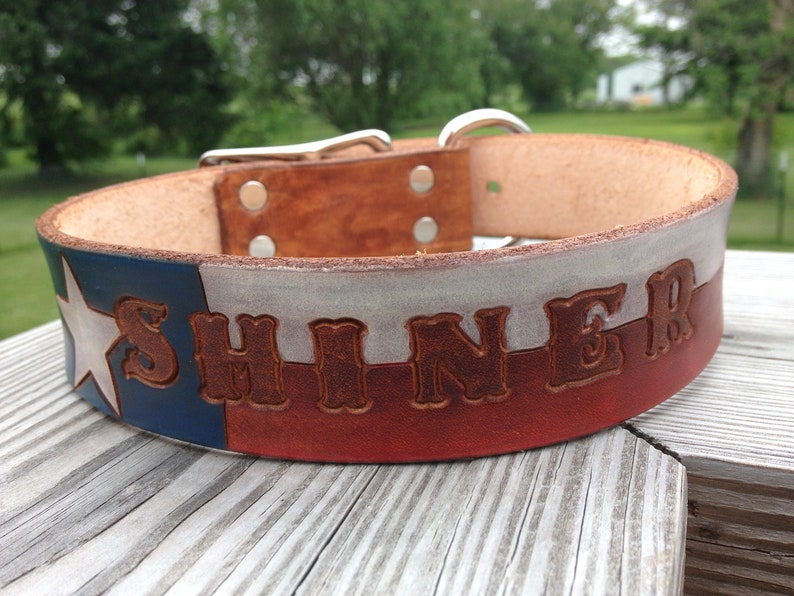 Texas Flag Dog Collar Patriotic Dog Collar Leather Dog Collar Personalized with Dogs Name image 4