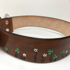 Leather dog collar with Shamrocks and Tiny Flowers Perfect for your Irish dog or cat image 5