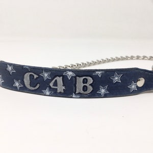 Goat Collar Custom Made to Order, Blue Jean color with white stars. image 2