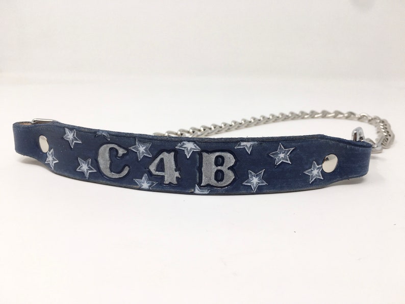 Goat Collar Custom Made to Order, Blue Jean color with white stars. image 2