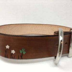 Leather dog collar with Shamrocks and Tiny Flowers Perfect for your Irish dog or cat image 6