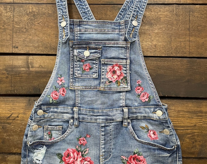 Chic boho floral baggy women's jeans overall