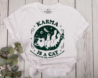 Karma is a Cat Taylor's Playful Kitten T-Shirt, Starlit Moonlit Whimsy, Swift Inspired Casual Wear Taylor Swift Cat T-Shirt Playful Kitten
