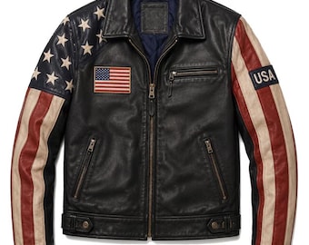 USA Flag Leather Vintage Motorcycle Jacket: Patriotic Biker Outfit jacket