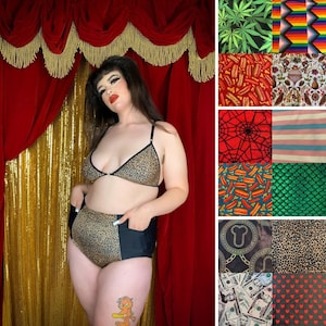 High Waisted  Burlesque panties with pockets and print contrast panel