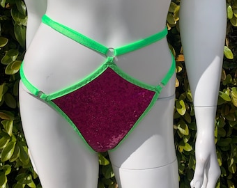 Mix and Match color Sequin High waisted burlesque cage panties strappy g-string