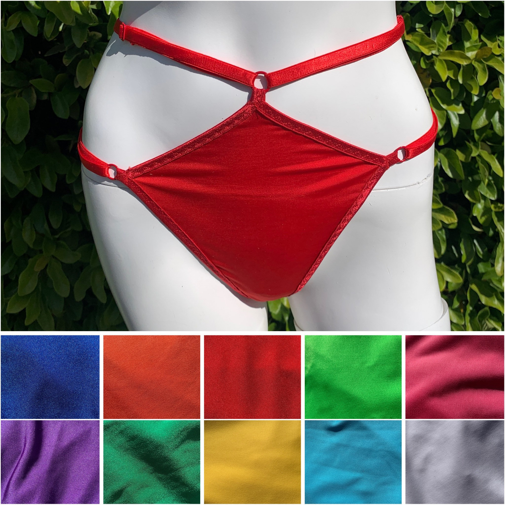 Red Lace Back Panties, Brazilian Cotton Tanga, Natural Panties