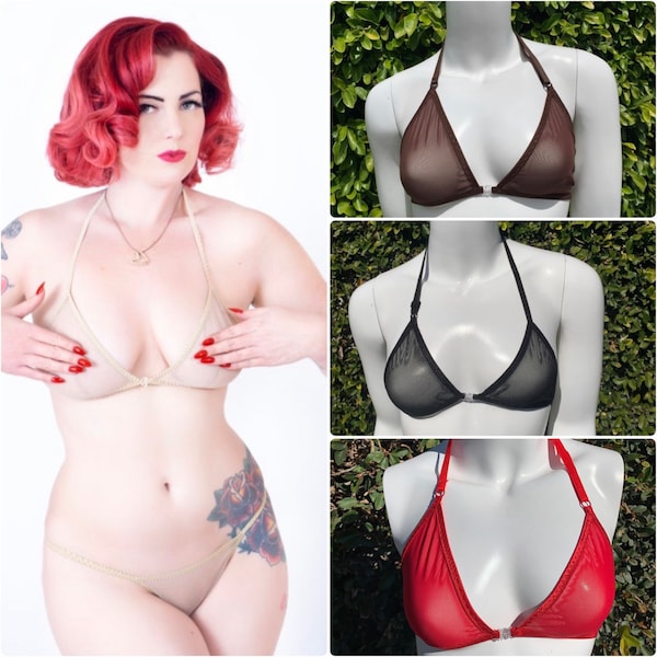 Mesh string bikini burlesque bra