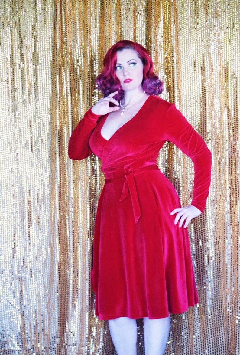 Red velvet Christmas Holiday wrap dress Etsy