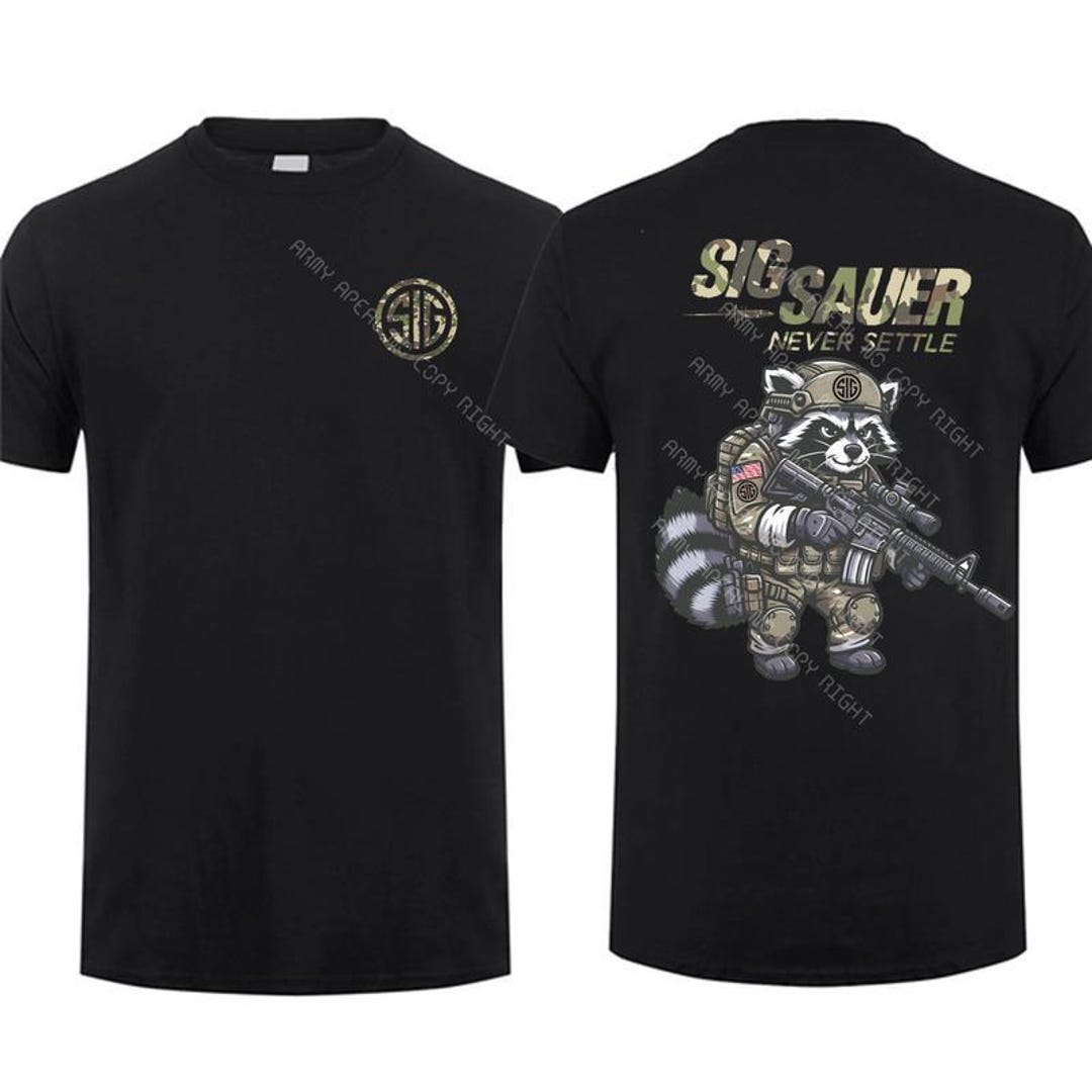 2025 Sig Sauer Raccoon Camo 2 Sided T-shirt, Unisex Casual Hoodie, Camo ...