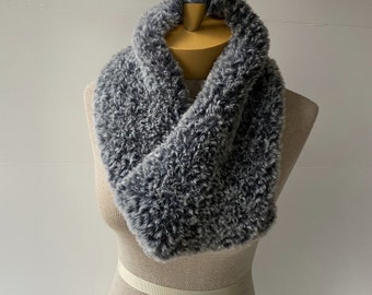 Faux Fur Luxe Cowl - Two Tone Blue Gray tipped with Silver - Soft and Lovely!