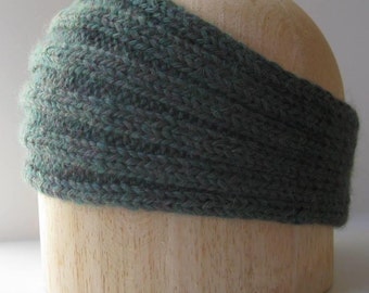 Heather Green Headband - Handknit in Baby Alpaca Yarn - Soft and Warm