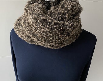 Faux Fur Luxe Cowl - Two Tone Brown tipped with Beige - Soft and Lovely!