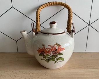 Vintage-Teekanne aus Keramik – 60er/70er Jahre – Blumendekor