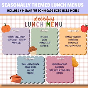 Printable Kids Lunch Menu: Editable Weekly Planner, All Seasons (Digital Download)