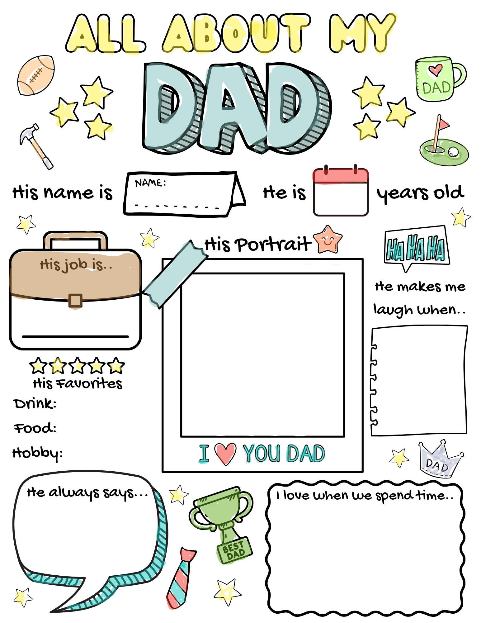 Father's Day Questionnaire: All About My Dad Printable Coloring Page ...