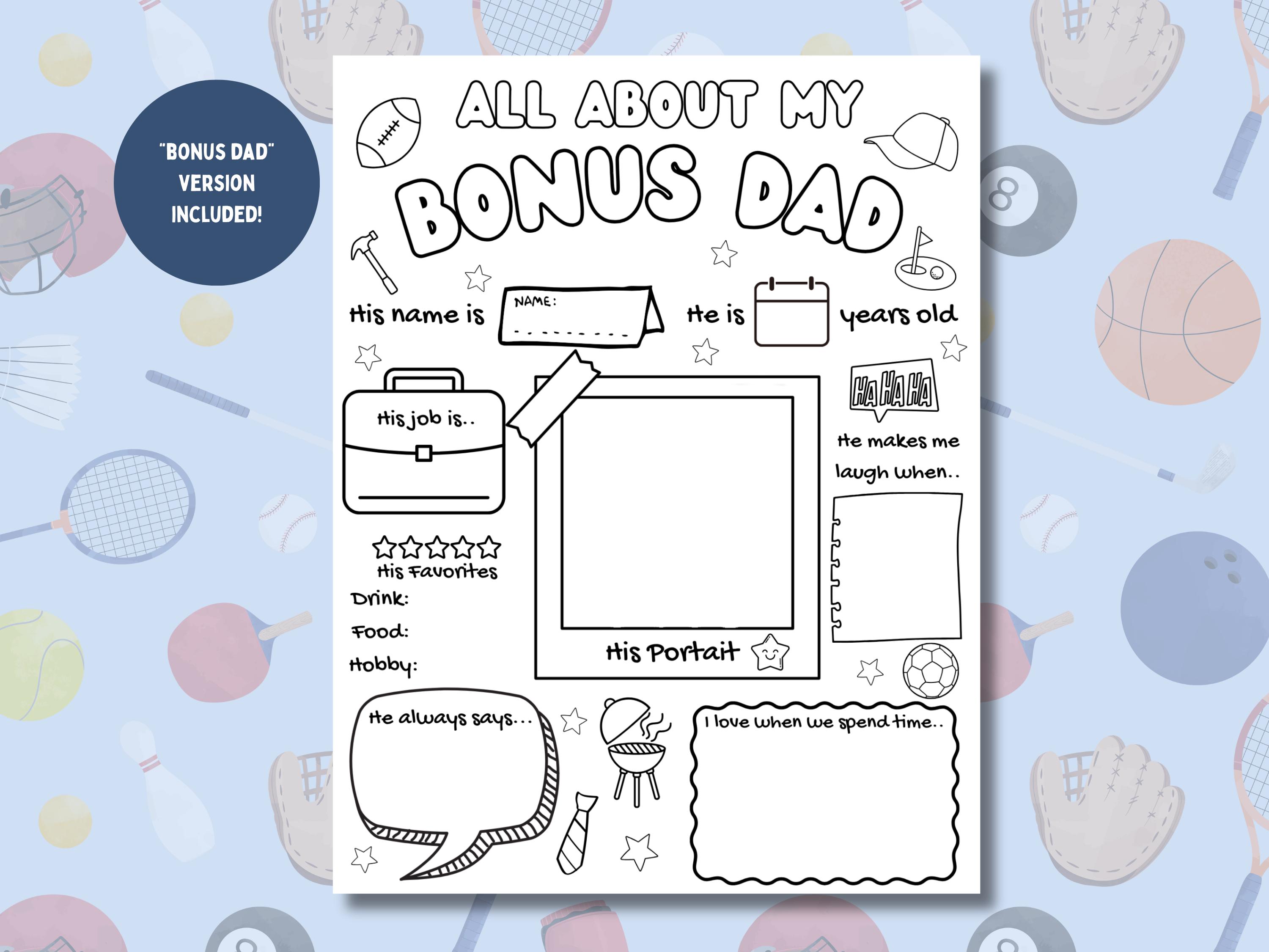 Step Dad Questions Printable Step Dad Questionnaire | Father's Day Gift, Coloring Page (PDF) - Etsy