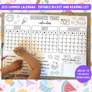 Editable Summer Calendar Poster Printable Summer Fun Bucket List Family Planner Checklist Summer Reading Book List Digital Download 2025