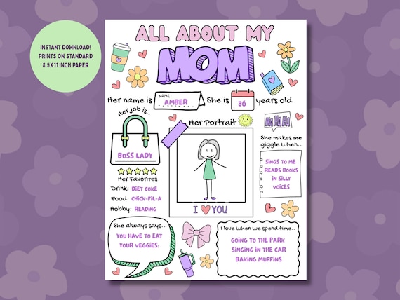 All About Mom Printable – Mother's Day Questionnaire, Kids Coloring Page (PDF Download)