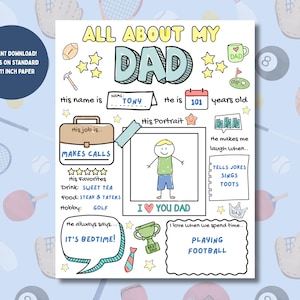 Fars dag-frågeformulär: Allt om min pappa utskrivbar målarbild (PDF-nedladdning)