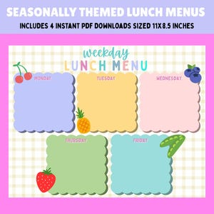 Printable Kids Lunch Menu: Editable Weekly Planner, All Seasons (Digital Download)