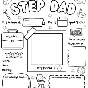 Step Dad Questions Printable Step Dad Questionnaire | Father's Day Gift, Coloring Page (PDF) - Etsy