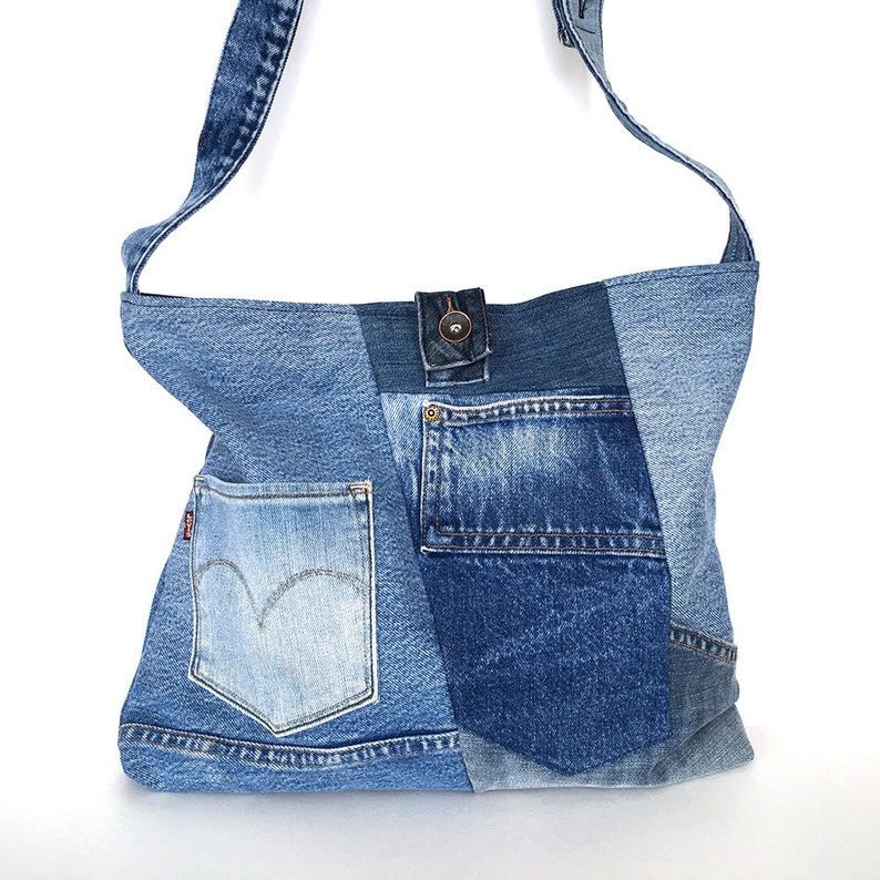 Crossbody tote bag Recycled jean bag Vegan denim tote Etsy