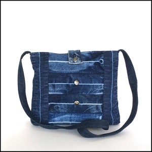 Denim crossbody bag, recycled jean purse, blue jean cross body bag, up cycled denim bag, bags for women, girls side bag, ready to ship image 1