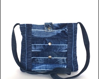 Denim crossbody bag, recycled jean purse, blue jean cross body bag, up cycled denim bag, bags for women, girls side bag, ready to ship